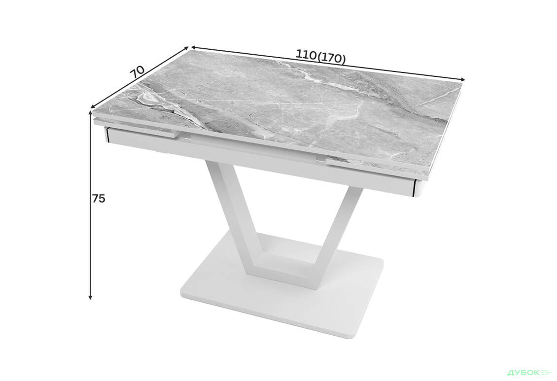 Зображення 4 - Стіл кухонний Jam Maxi V / Максі В розкладний 110 / 170 см, білий / діамант 78 М