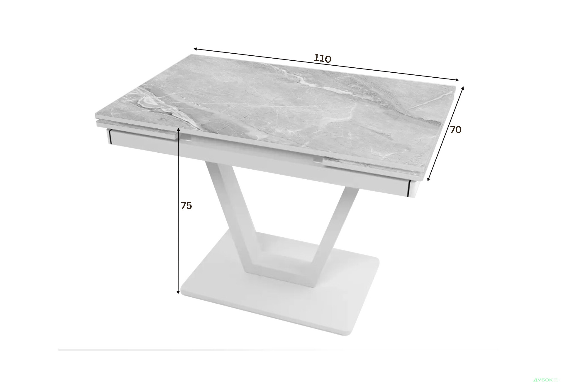 Зображення 3 - Стіл кухонний Jam Maxi V / Максі В розкладний 110 / 170 см, білий / діамант 78 М