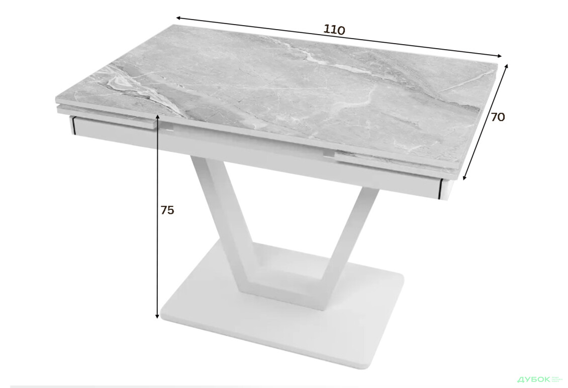 Зображення 3 - Стіл кухонний Jam Maxi V / Максі В розкладний 110 / 170 см, білий / діамант 78 М
