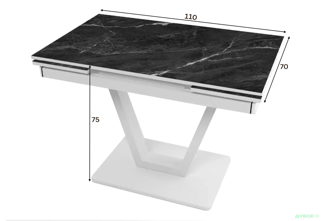 Зображення 3 - Стіл кухонний Jam Maxi V / Максі В розкладний 110 / 170 см, білий / діамант 87 М