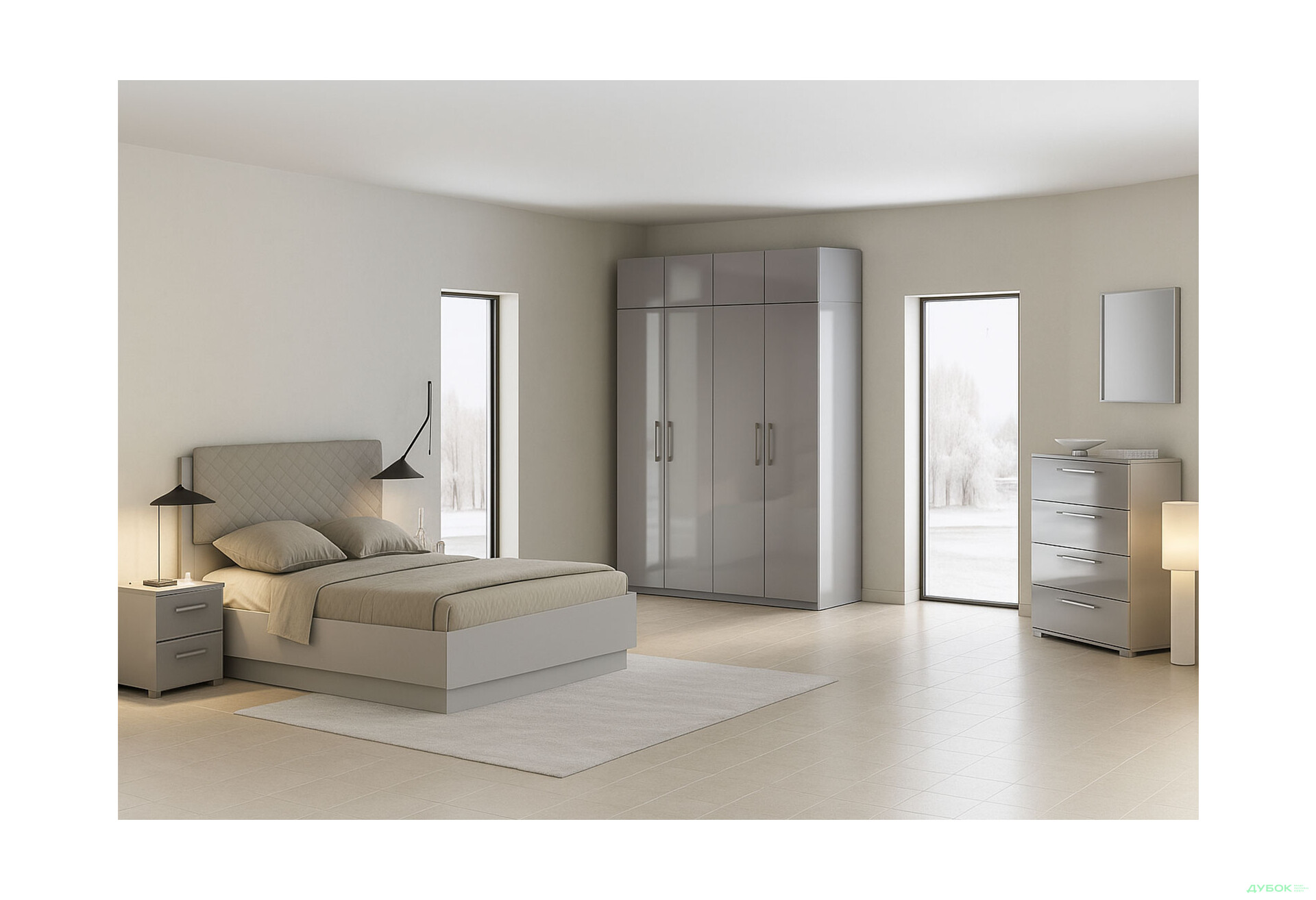 Изображение 1 - Спальня МироМарк Меги / Megy 4D с антресолями 160 см, глянец серый шиншилла