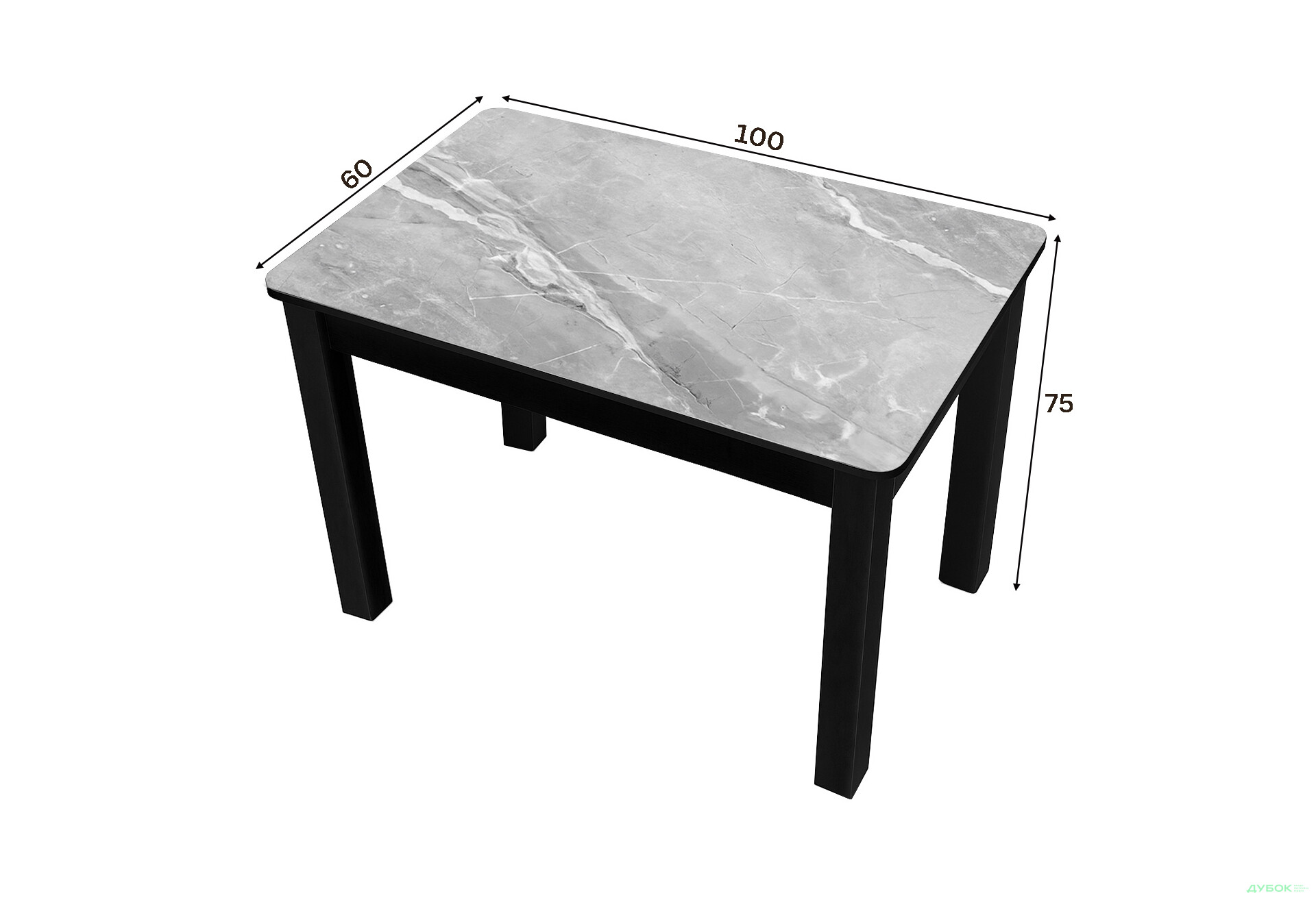 Зображення 2 - Стіл кухонний Jam Бостон 100 см, бетон чорний / скло діамант 78 М