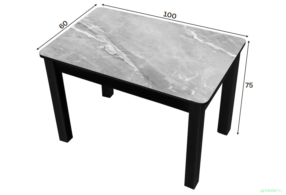 Зображення 2 - Стіл кухонний Jam Бостон 100 см, бетон чорний / скло діамант 78 М