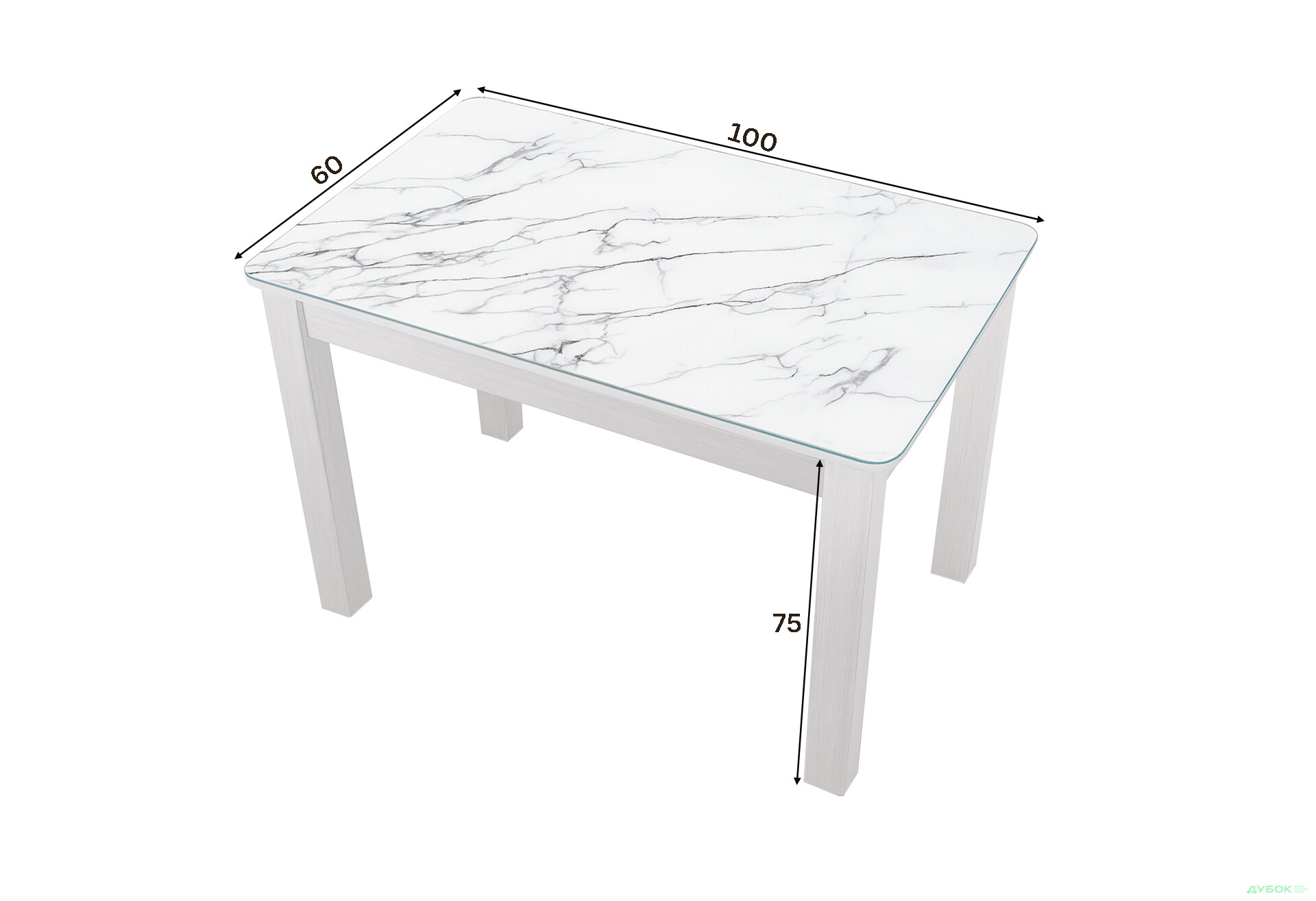 Зображення 2 - Стіл кухонний Jam Бостон 100 см, біле дерево / скло діамант 66 М