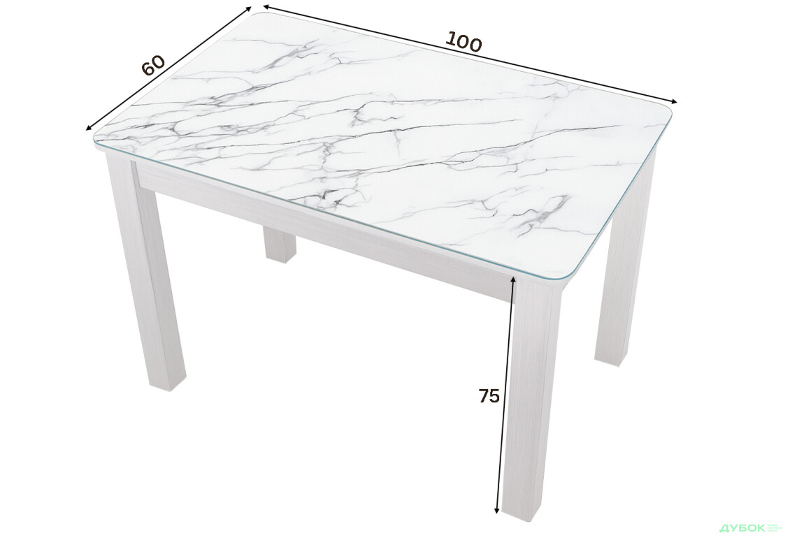 Зображення 2 - Стіл кухонний Jam Бостон 100 см, біле дерево / скло діамант 66 М