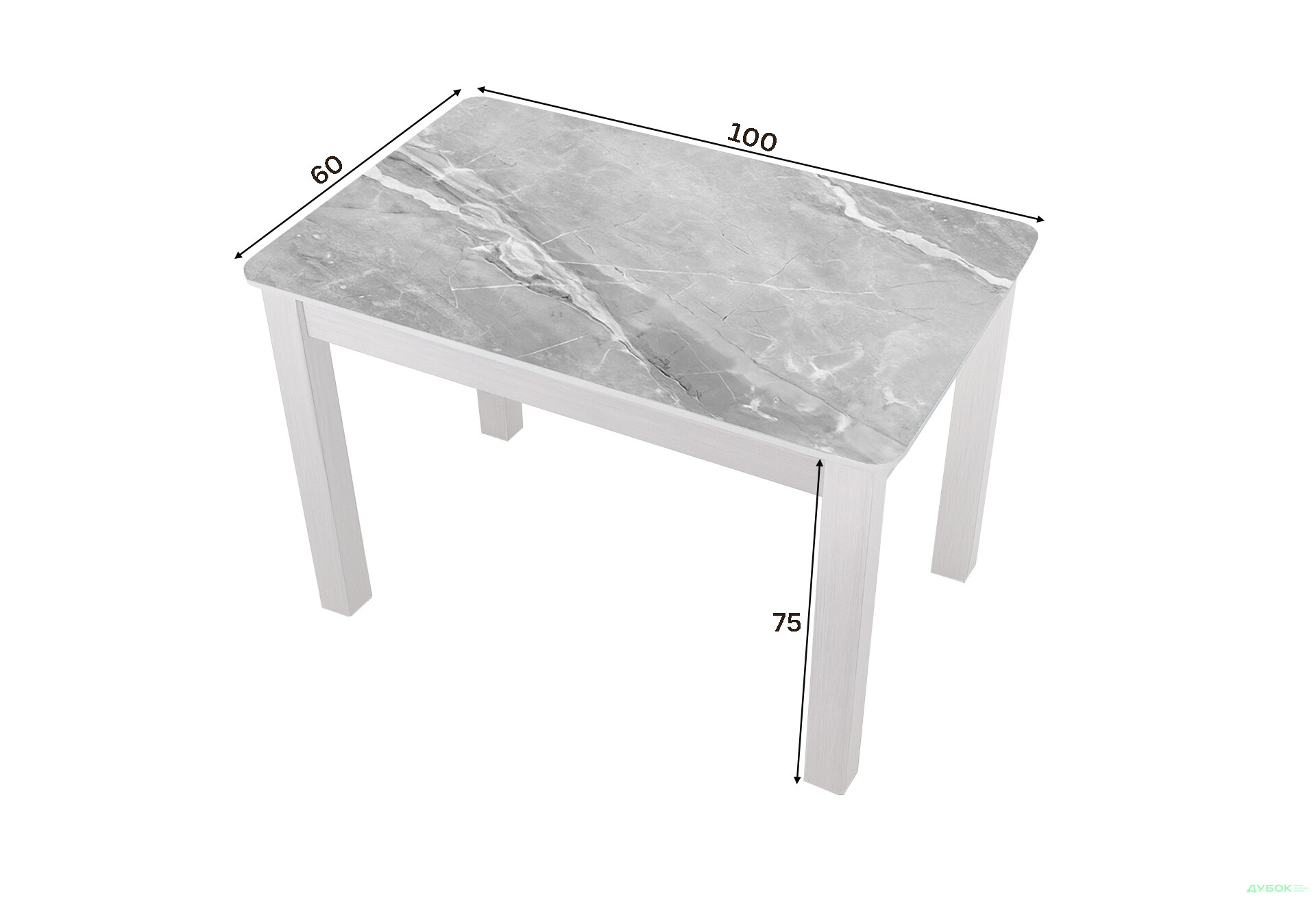 Зображення 2 - Стіл кухонний Jam Бостон 100 см, біле дерево / скло діамант 78 М