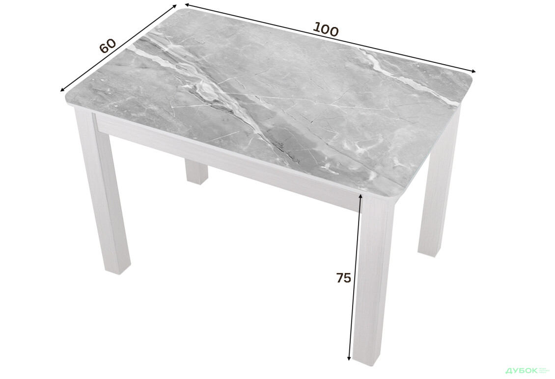 Зображення 2 - Стіл кухонний Jam Бостон 100 см, біле дерево / скло діамант 78 М