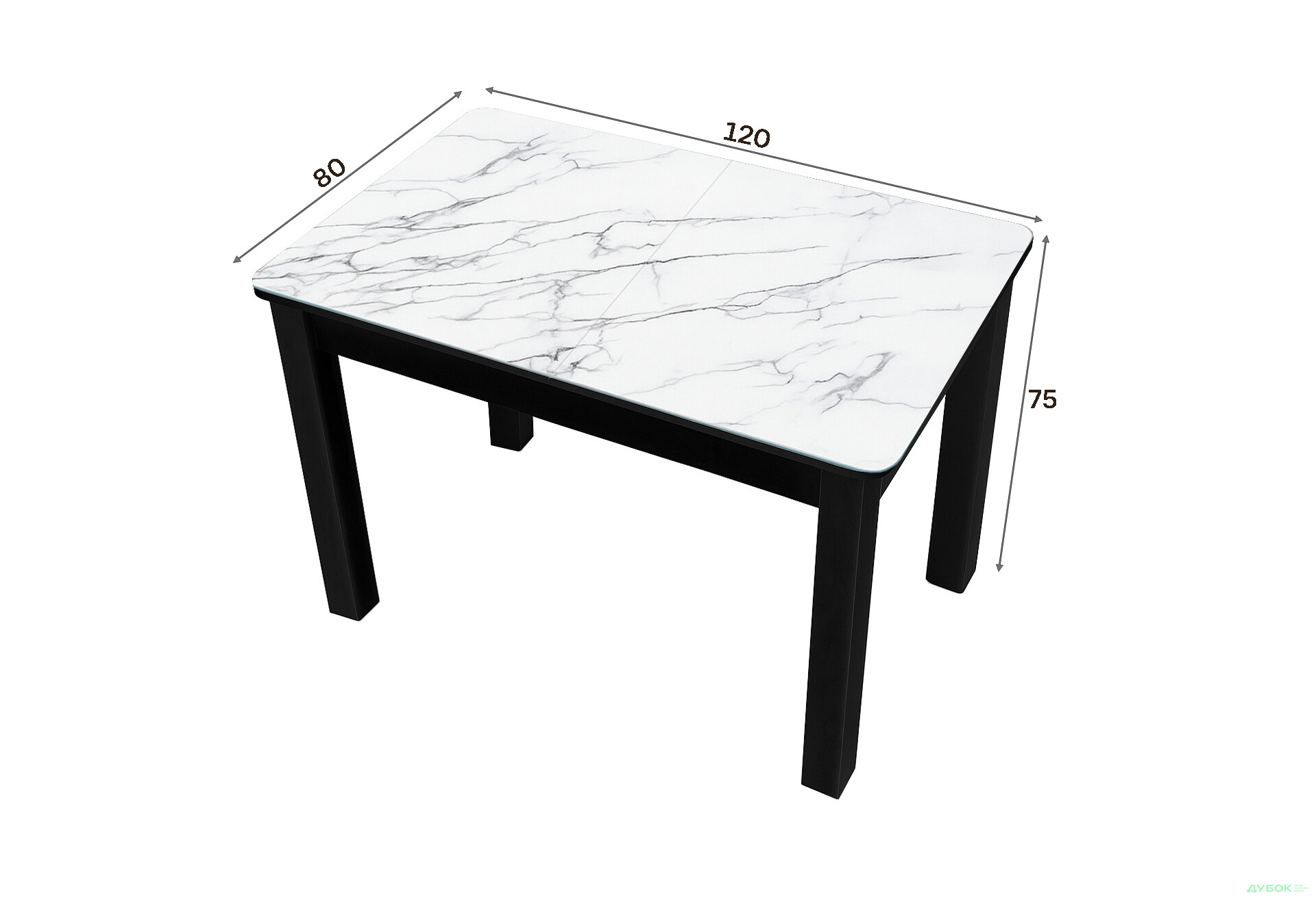 Зображення 4 - Стіл кухонний Jam Бостон А розкладний 120 / 155 см, бетон чорний / скло діамант 66 М