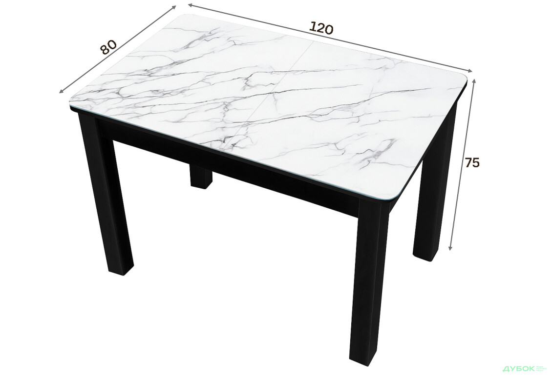 Зображення 4 - Стіл кухонний Jam Бостон А розкладний 120 / 155 см, бетон чорний / скло діамант 66 М