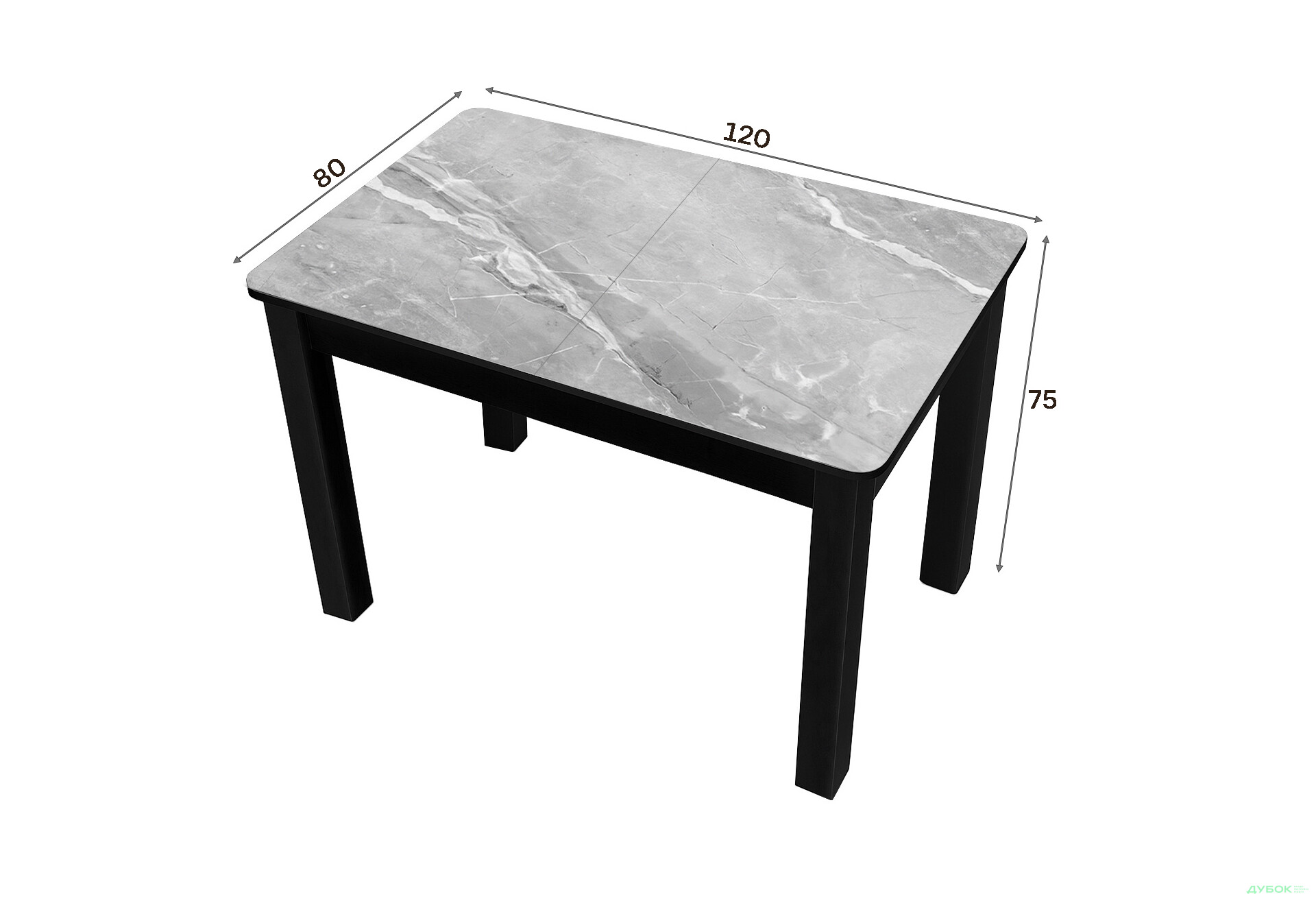 Зображення 4 - Стіл кухонний Jam Бостон А розкладний 120 / 155 см, бетон чорний / скло діамант 78 М