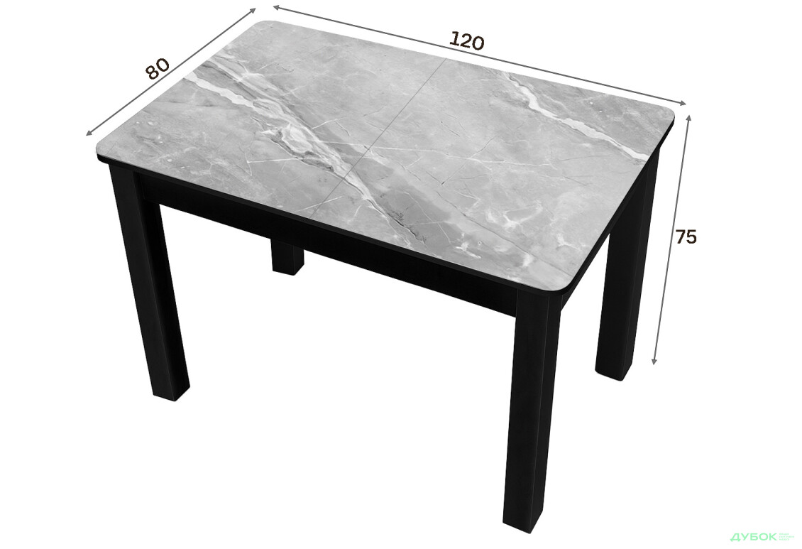 Зображення 4 - Стіл кухонний Jam Бостон А розкладний 120 / 155 см, бетон чорний / скло діамант 78 М