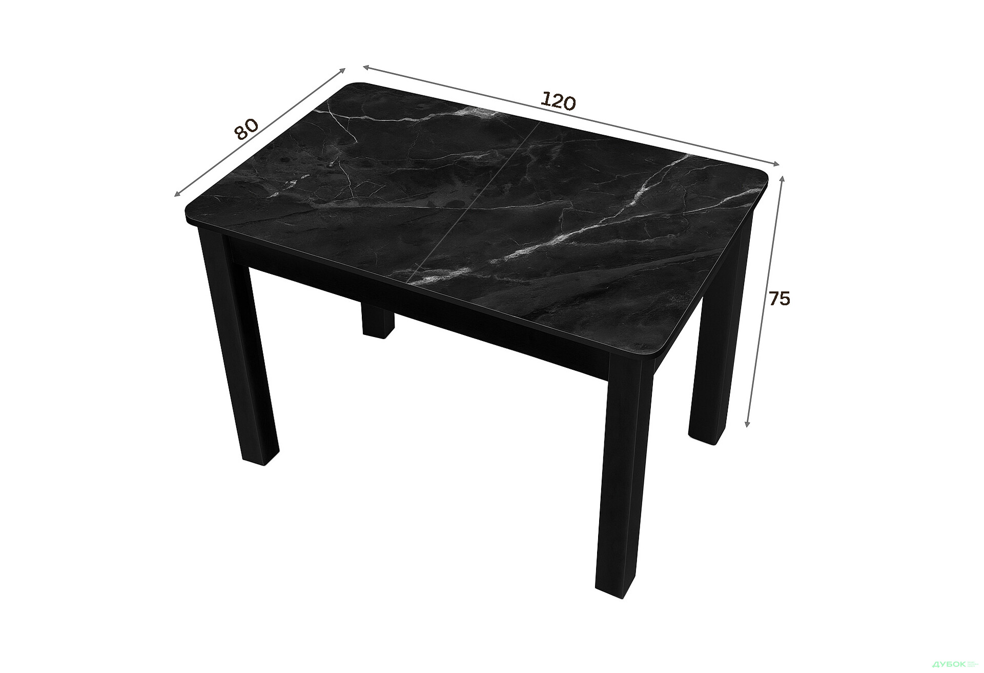 Зображення 4 - Стіл кухонний Jam Бостон А розкладний 120 / 155 см, бетон чорний / скло діамант 87 М