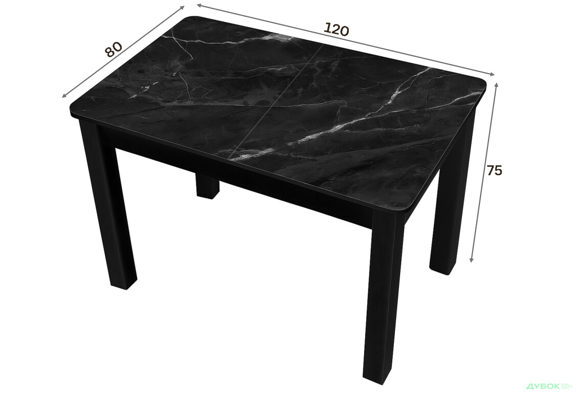 Зображення 4 - Стіл кухонний Jam Бостон А розкладний 120 / 155 см, бетон чорний / скло діамант 87 М