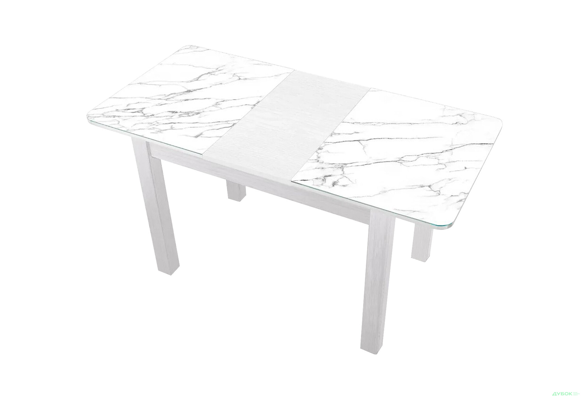 Зображення 2 - Стіл кухонний Jam Бостон А розкладний 120 / 155 см, біле дерево / скло діамант 66 М