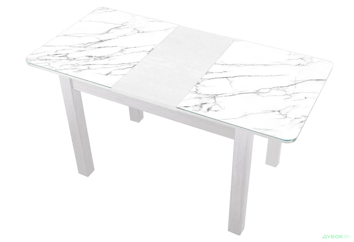 Зображення 2 - Стіл кухонний Jam Бостон А розкладний 120 / 155 см, біле дерево / скло діамант 66 М