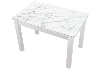 Стіл кухонний Jam Бостон А розкладний 120 / 155 см, біле дерево / скло діамант 66 М