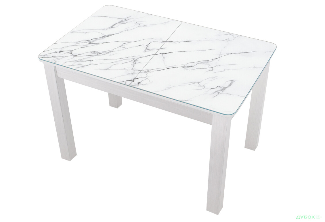 Стіл кухонний Jam Бостон А розкладний 120 / 155 см, біле дерево / скло діамант 66 М