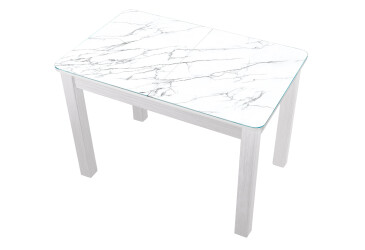 Стіл кухонний Jam Бостон А розкладний 120 / 155 см, біле дерево / скло діамант 66 М