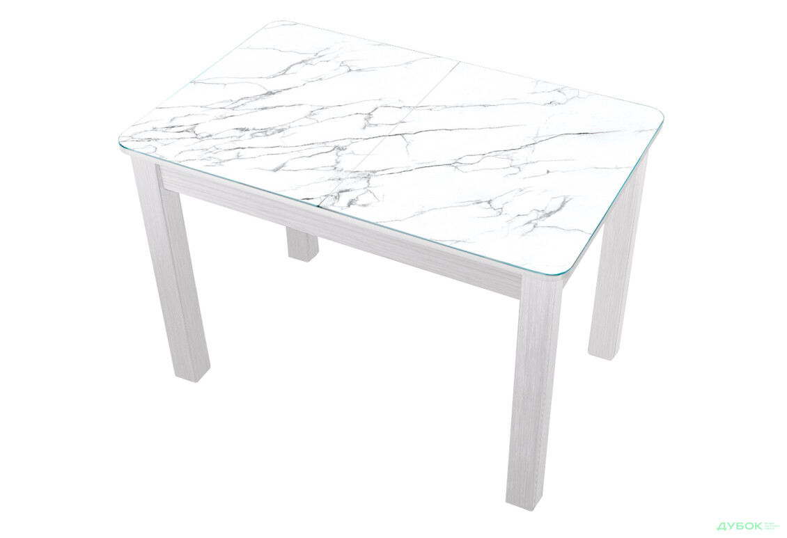 Стіл кухонний Jam Бостон А розкладний 120 / 155 см, біле дерево / скло діамант 66 М