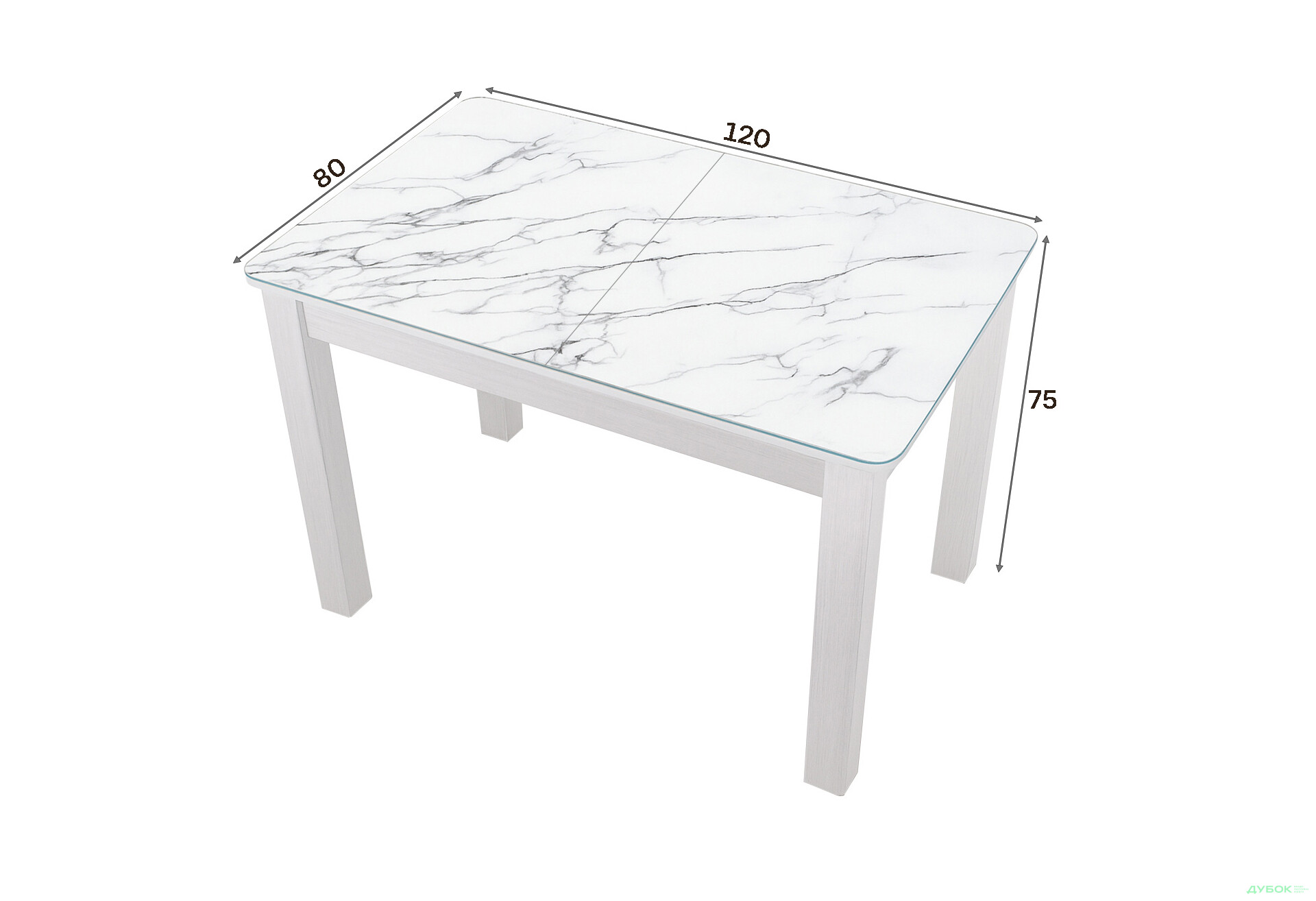 Зображення 4 - Стіл кухонний Jam Бостон А розкладний 120 / 155 см, біле дерево / скло діамант 66 М