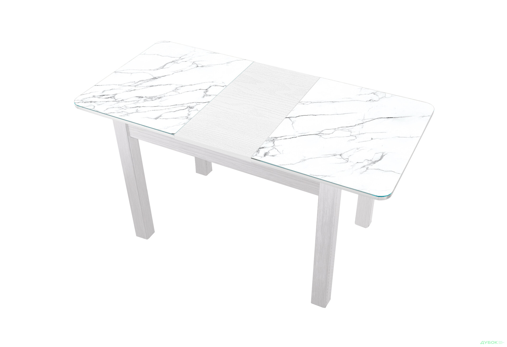 Зображення 2 - Стіл кухонний Jam Бостон А розкладний 120 / 155 см, біле дерево / скло діамант 66 М