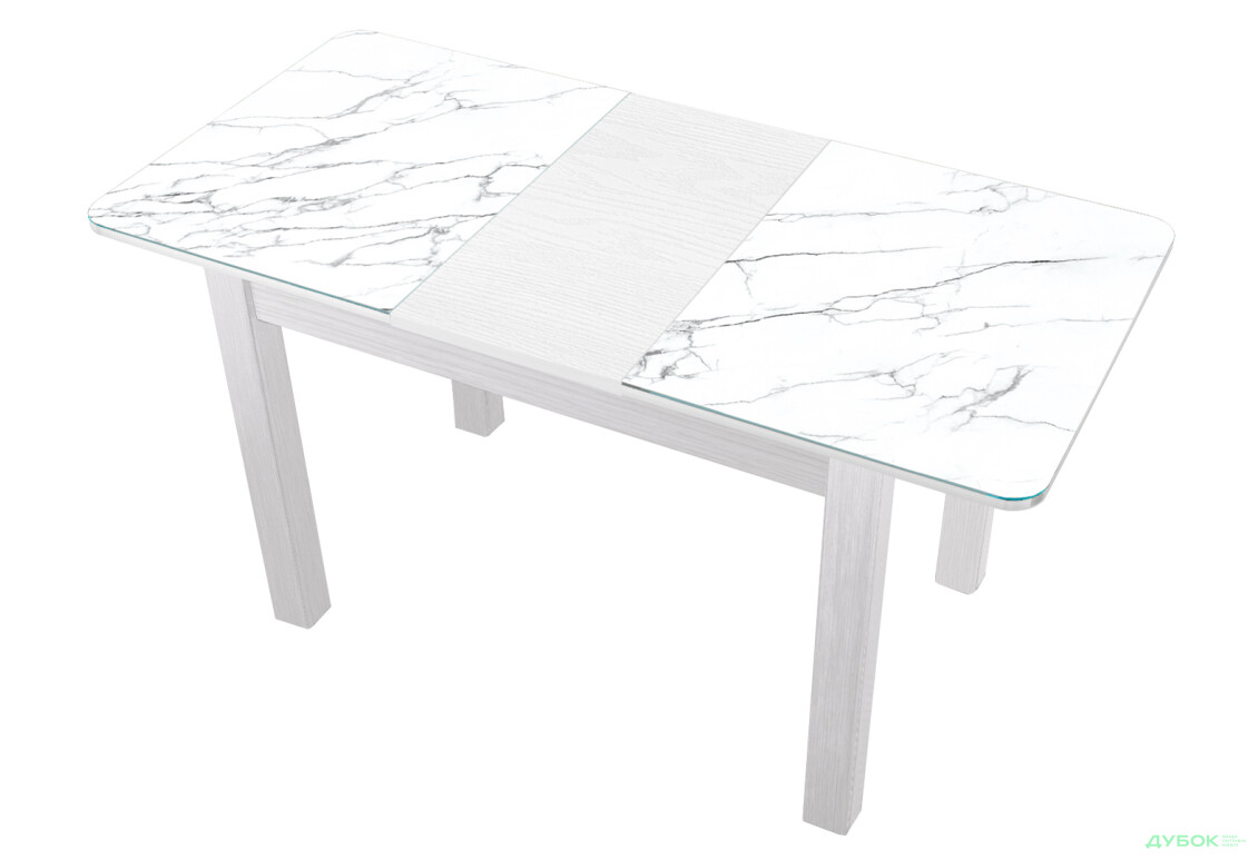 Зображення 2 - Стіл кухонний Jam Бостон А розкладний 120 / 155 см, біле дерево / скло діамант 66 М