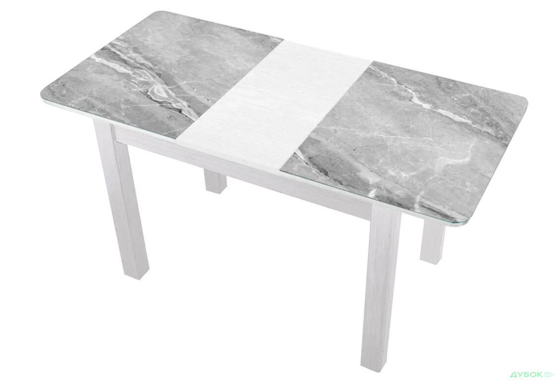 Зображення 2 - Стіл кухонний Jam Бостон А розкладний 120 / 155 см, біле дерево / скло діамант 78 М