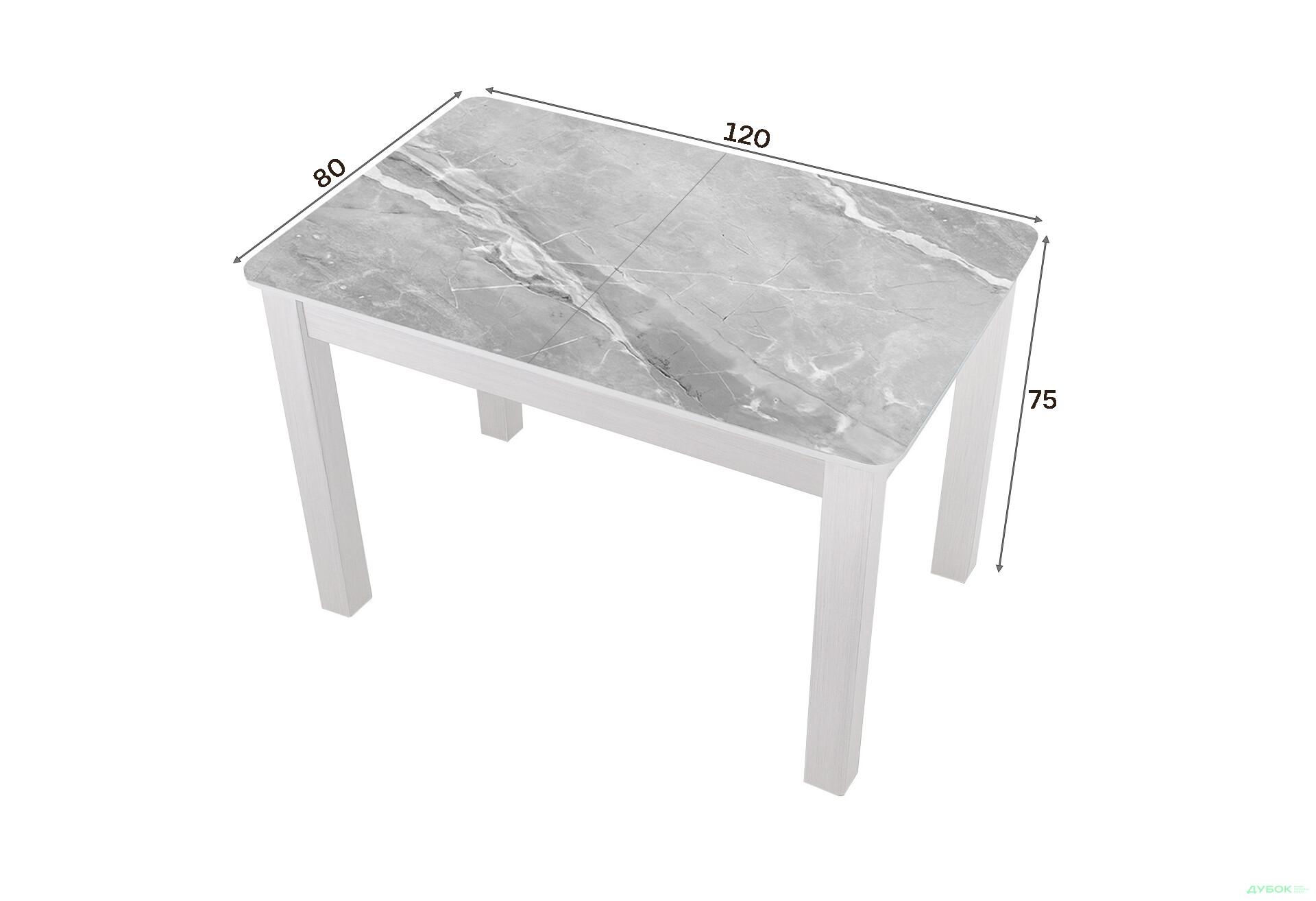 Зображення 4 - Стіл кухонний Jam Бостон А розкладний 120 / 155 см, біле дерево / скло діамант 78 М