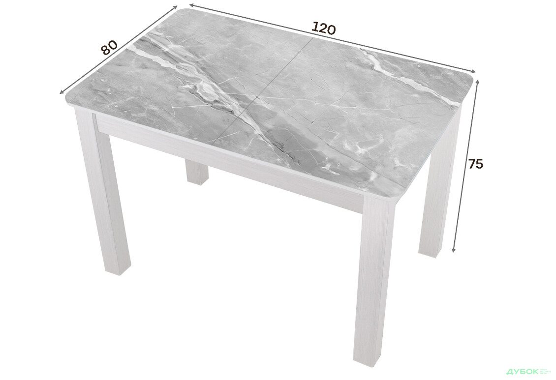 Зображення 4 - Стіл кухонний Jam Бостон А розкладний 120 / 155 см, біле дерево / скло діамант 78 М