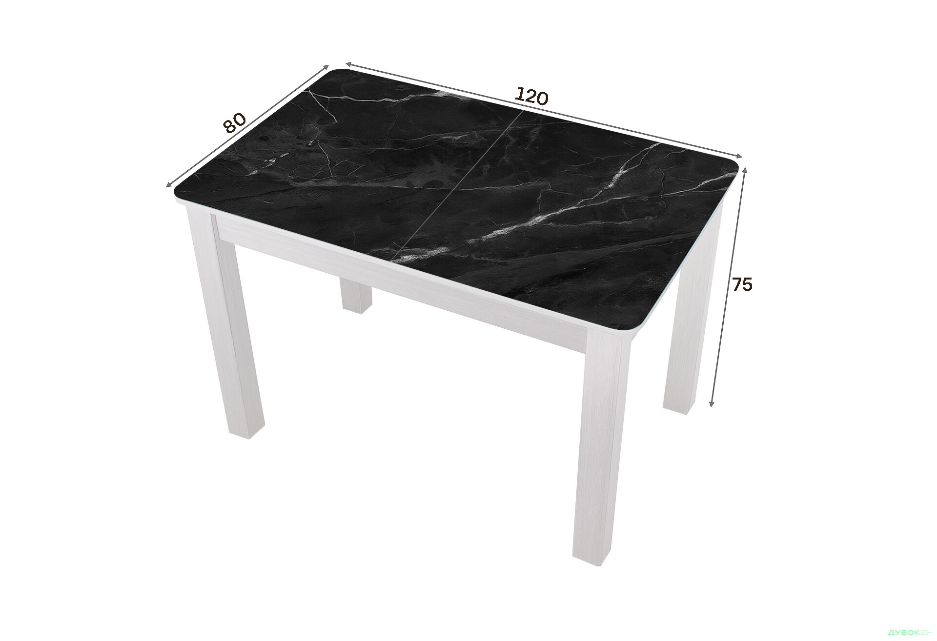 Зображення 4 - Стіл кухонний Jam Бостон А розкладний 120 / 155 см, біле дерево / скло діамант 87 М