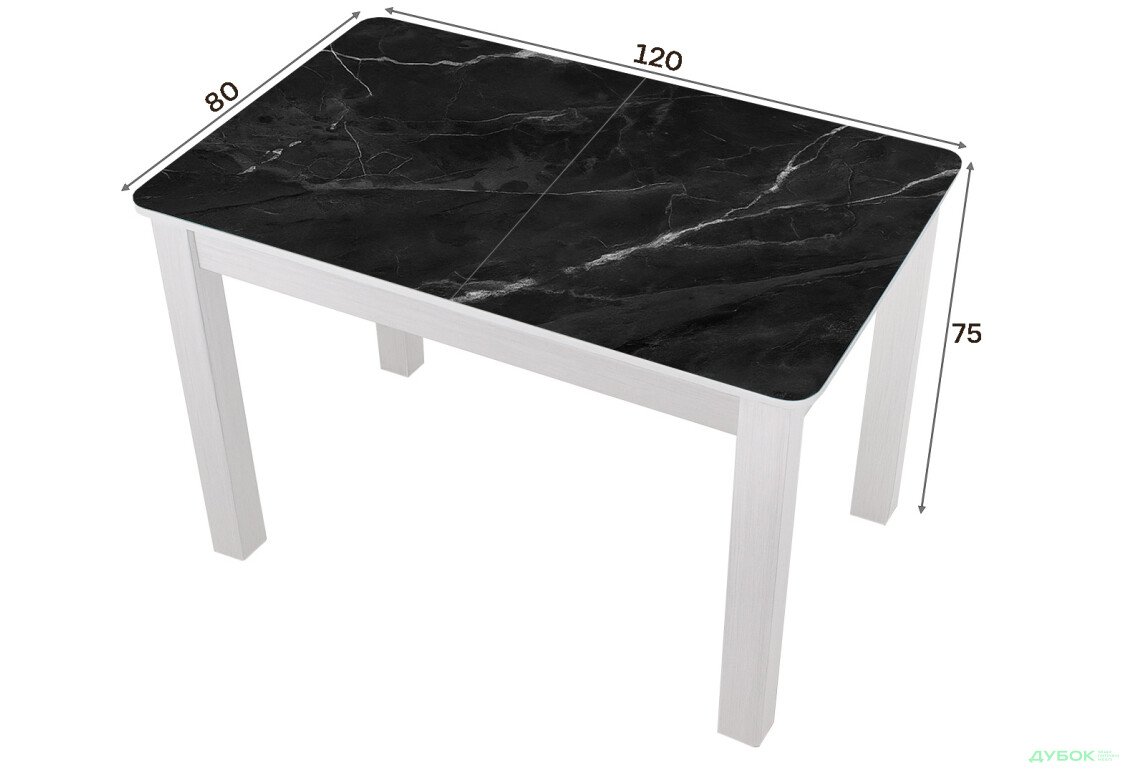 Зображення 4 - Стіл кухонний Jam Бостон А розкладний 120 / 155 см, біле дерево / скло діамант 87 М