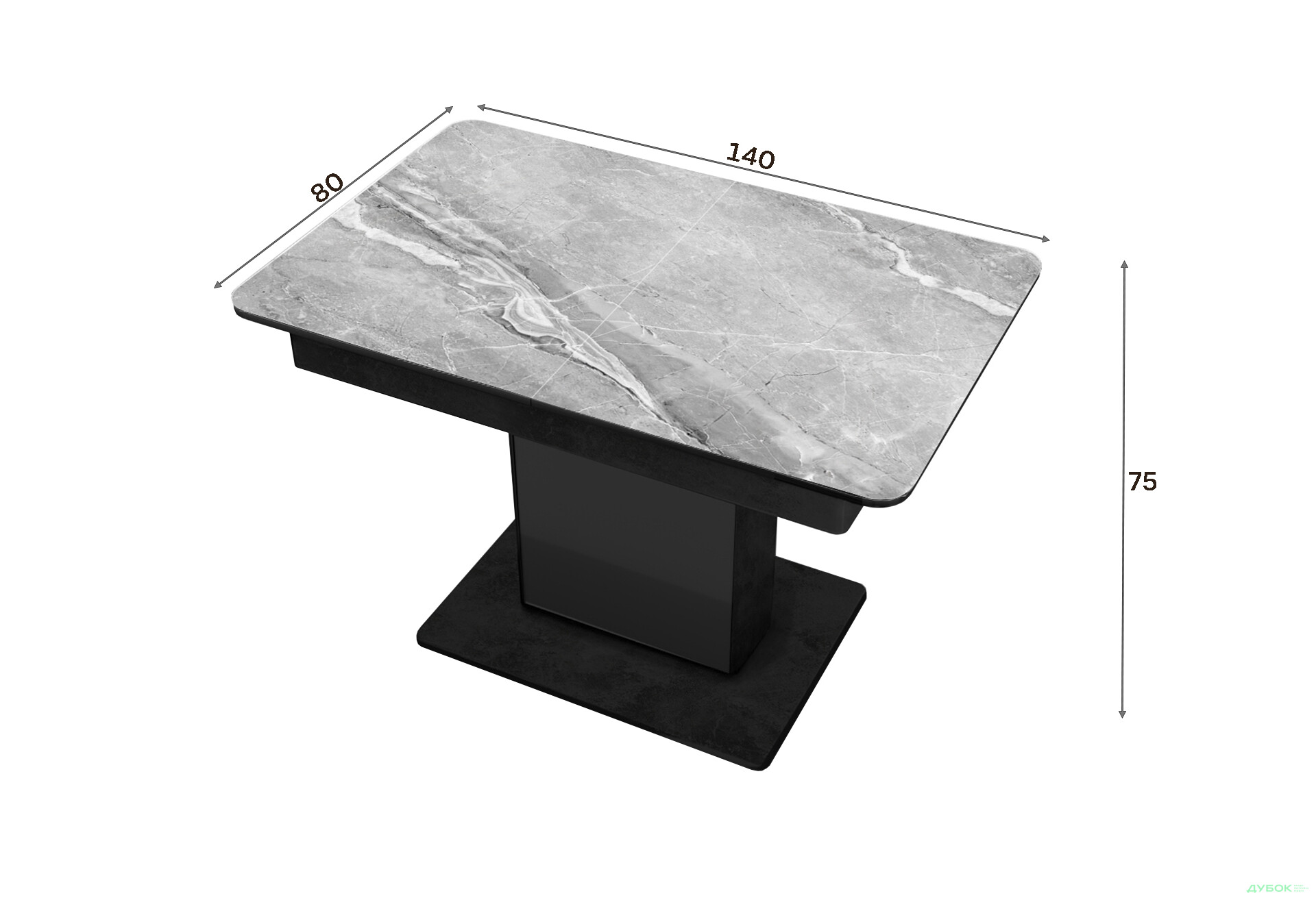 Изображение 4 - Стол кухонный Jam Бостон Т раскладной 140 / 180 см, бетон черный / стекло бриллиант 78 М