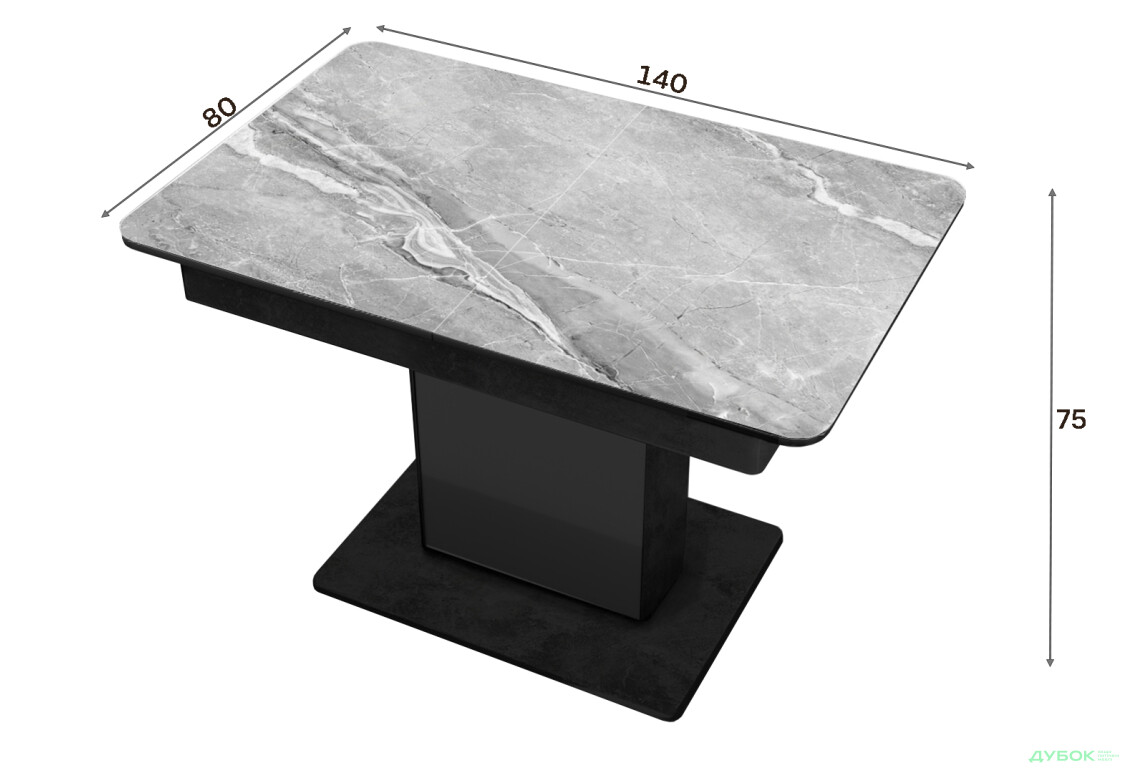 Изображение 4 - Стол кухонный Jam Бостон Т раскладной 140 / 180 см, бетон черный / стекло бриллиант 78 М