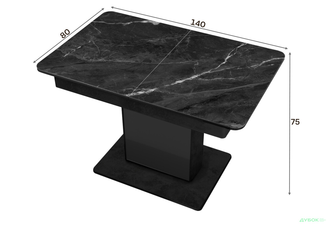 Изображение 4 - Стол кухонный Jam Бостон Т раскладной 140 / 180 см, бетон черный / стекло бриллиант 87 М