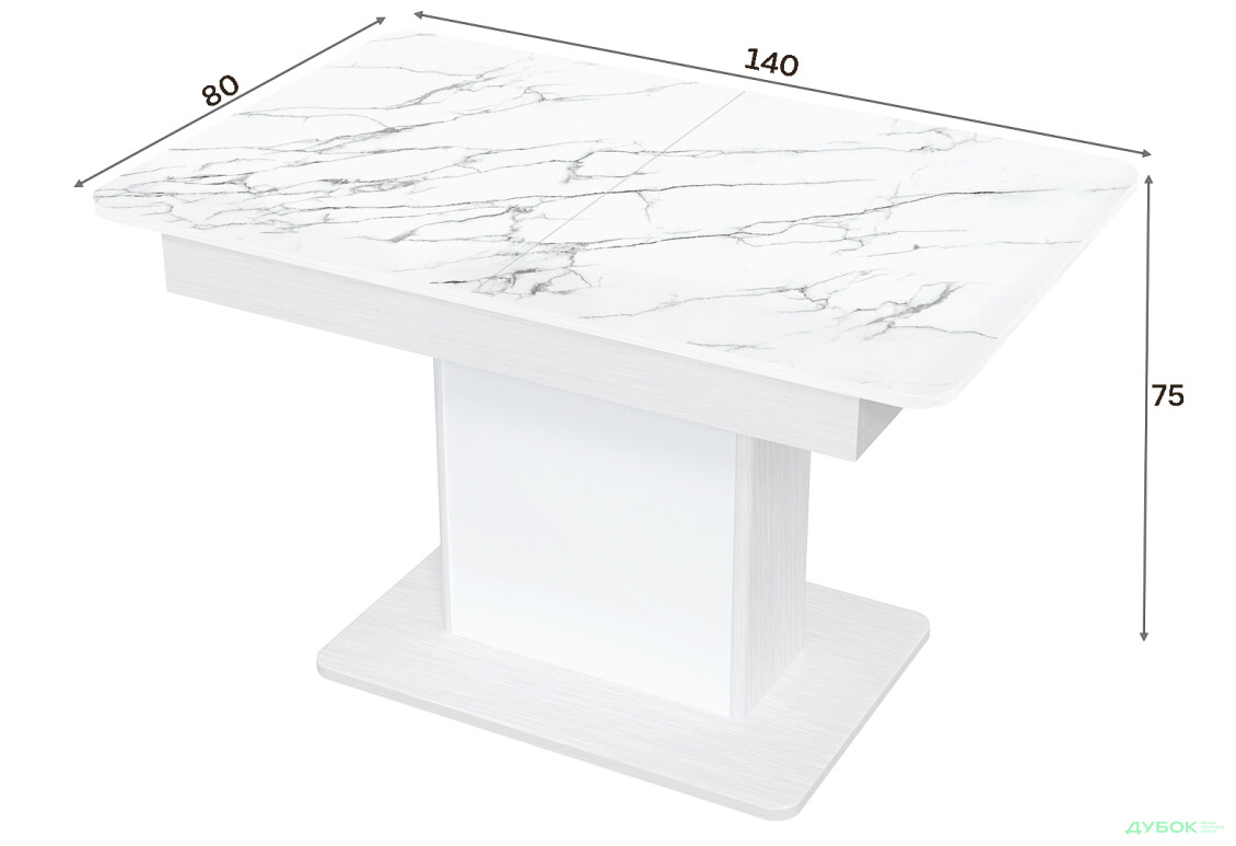 Изображение 4 - Стол кухонный Jam Бостон Т раскладной 140 / 180 см, белое дерево / стекло бриллиант 66 М