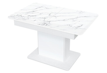 Стіл кухонний Jam Бостон Т розкладний 140 / 180 см, біле дерево / скло діамант 66 М