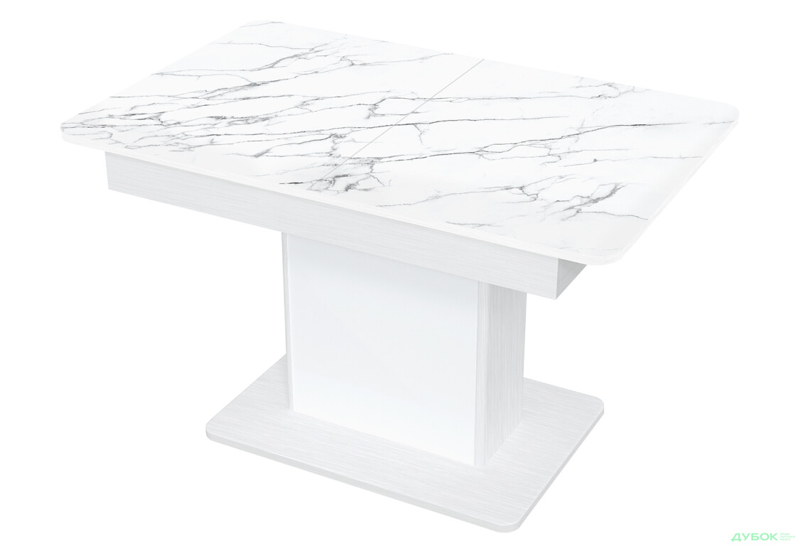 Стол кухонный Jam Бостон Т раскладной 140 / 180 см, белое дерево / стекло бриллиант 66 М