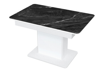 Стіл кухонний Jam Бостон Т розкладний 140 / 180 см, біле дерево / скло діамант 87 М