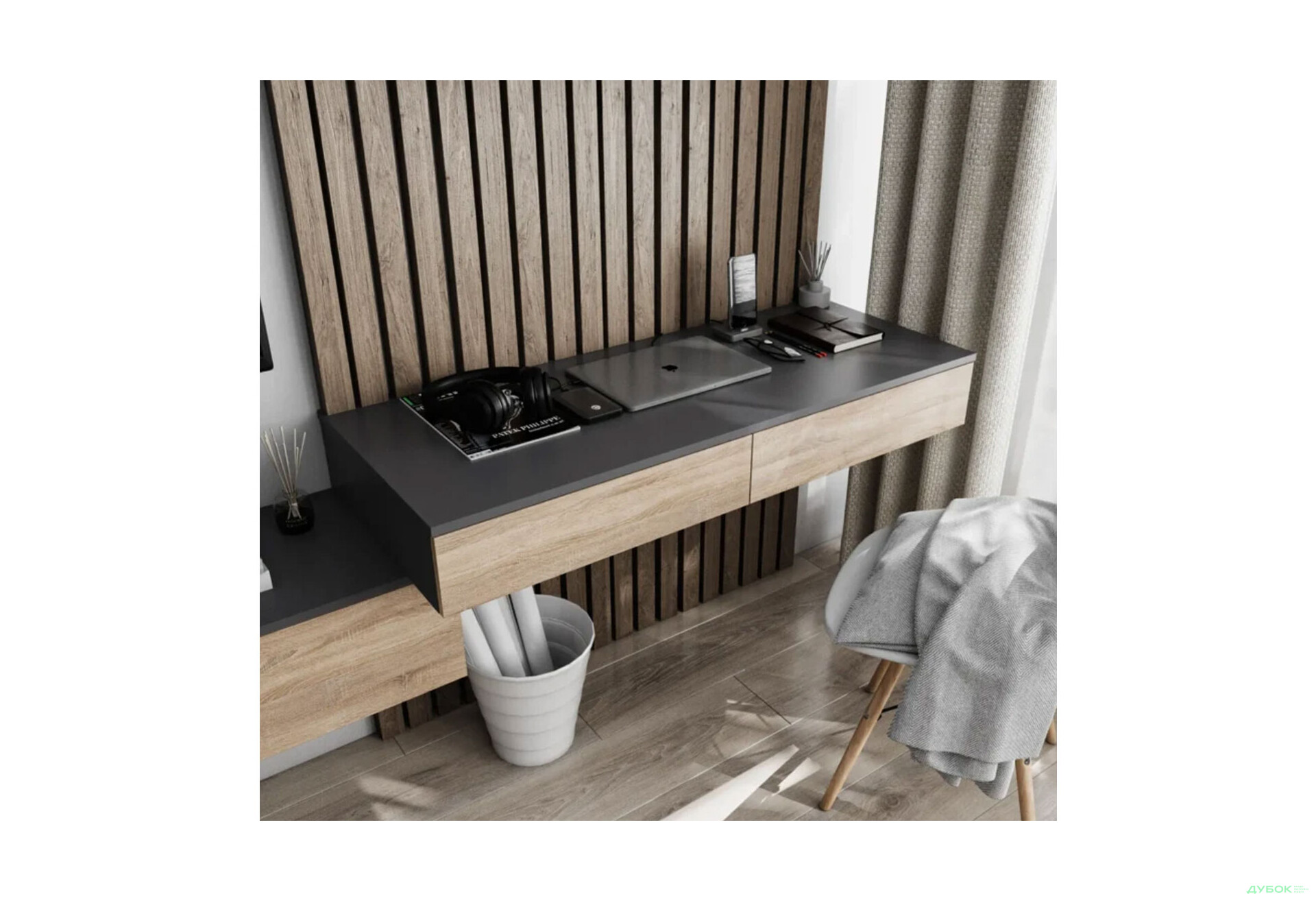 Зображення 1 - Стіл письмовий Moreli Т222 підвісний з 2 шухлядами 120x50 см антрацит / дуб сонома