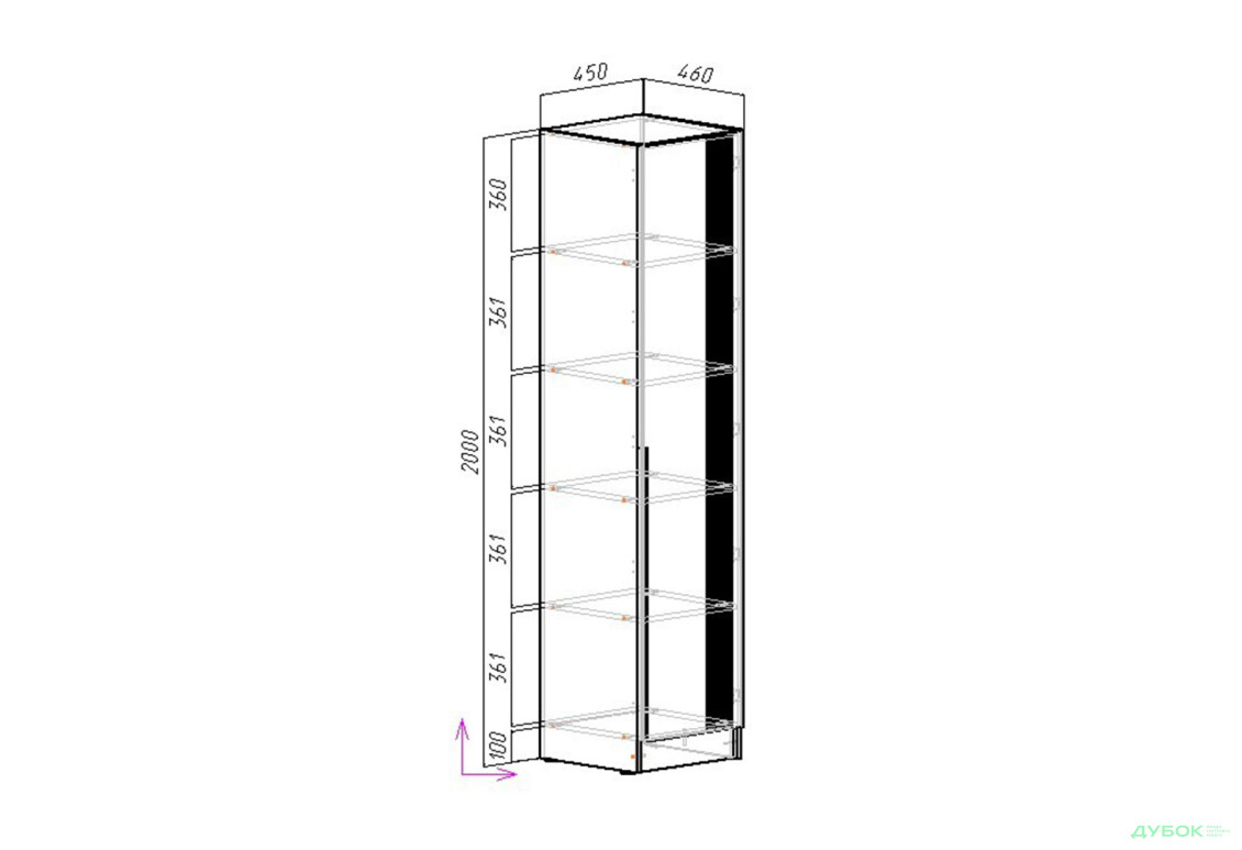 Изображение 6 - Шкаф-пенал Viant АРС 1Д с полками 45 см, тахо / темно-серый RAL 7012