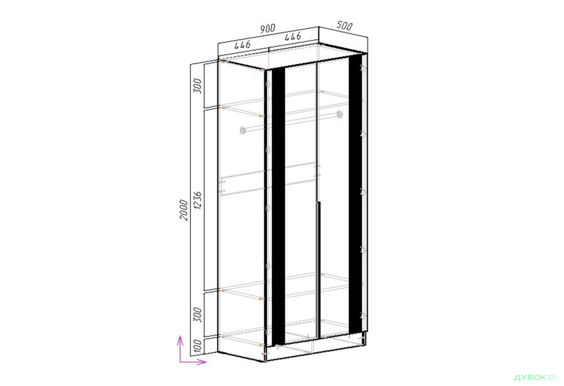 Изображение 7 - Шкаф Viant АРС 2-дверный со штангой и полками 90 см, тахо / темно-серый RAL 7012