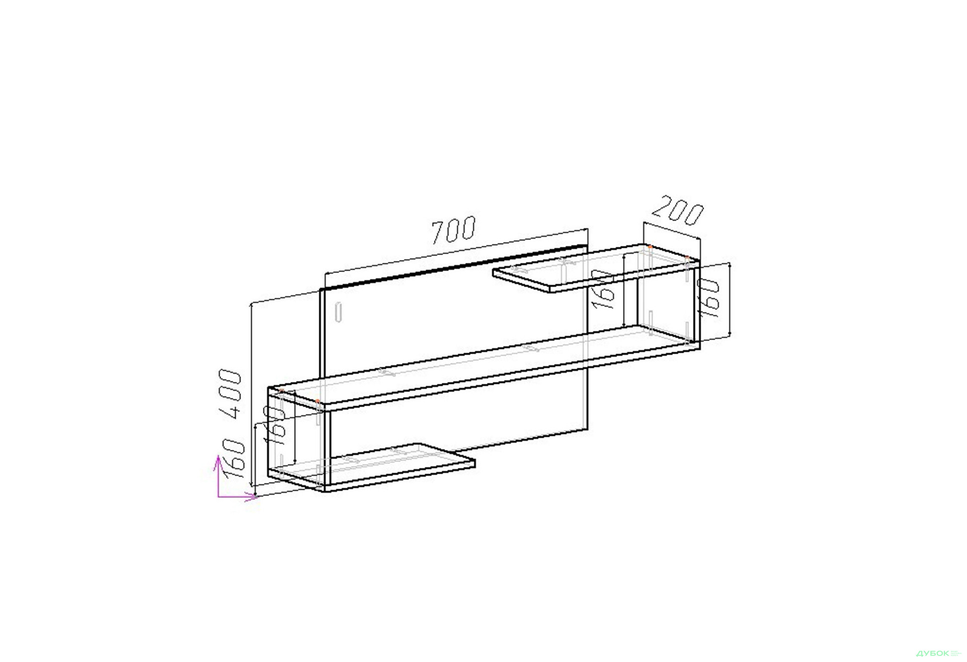 Изображение 4 - Настенная полка Viant АРС 70 см, серый / серый RAL 7004