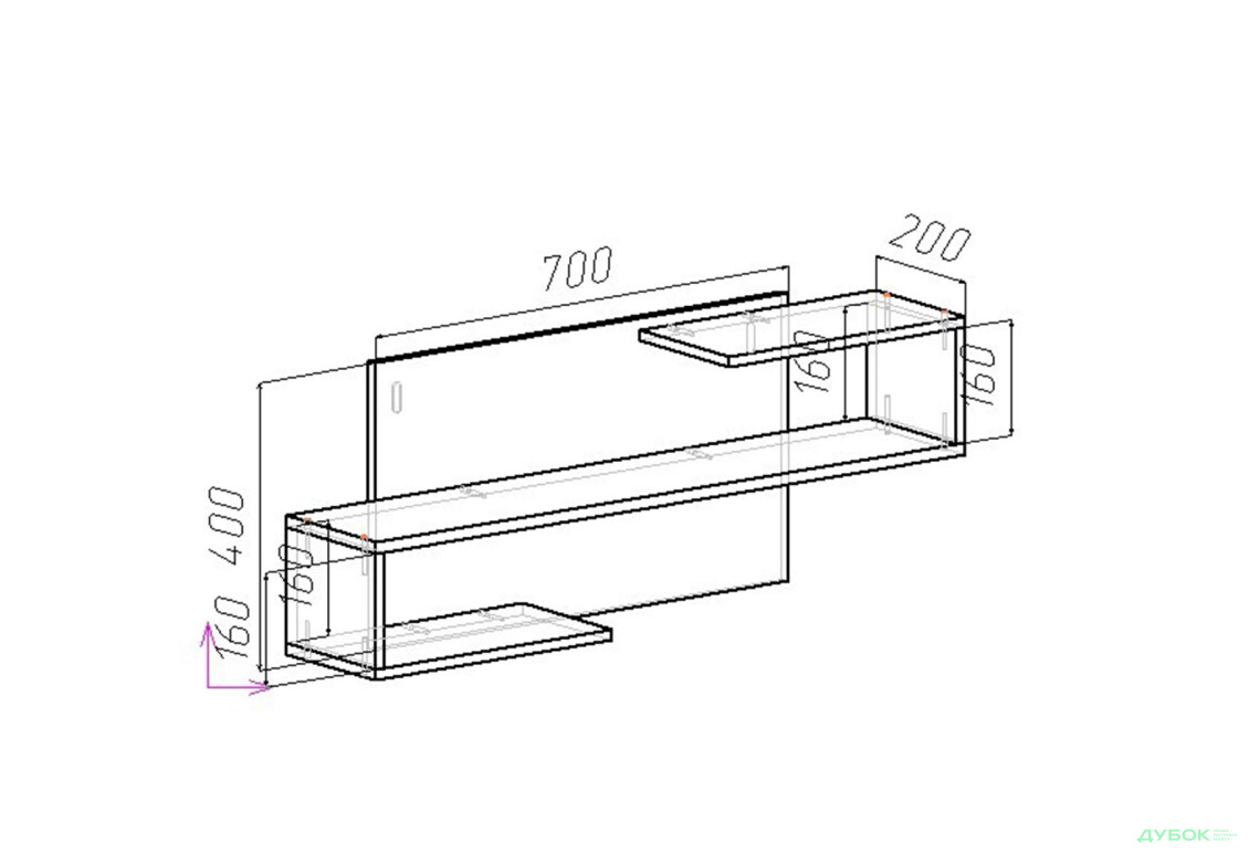 Изображение 4 - Настенная полка Viant АРС 70 см, серый / серый RAL 7004