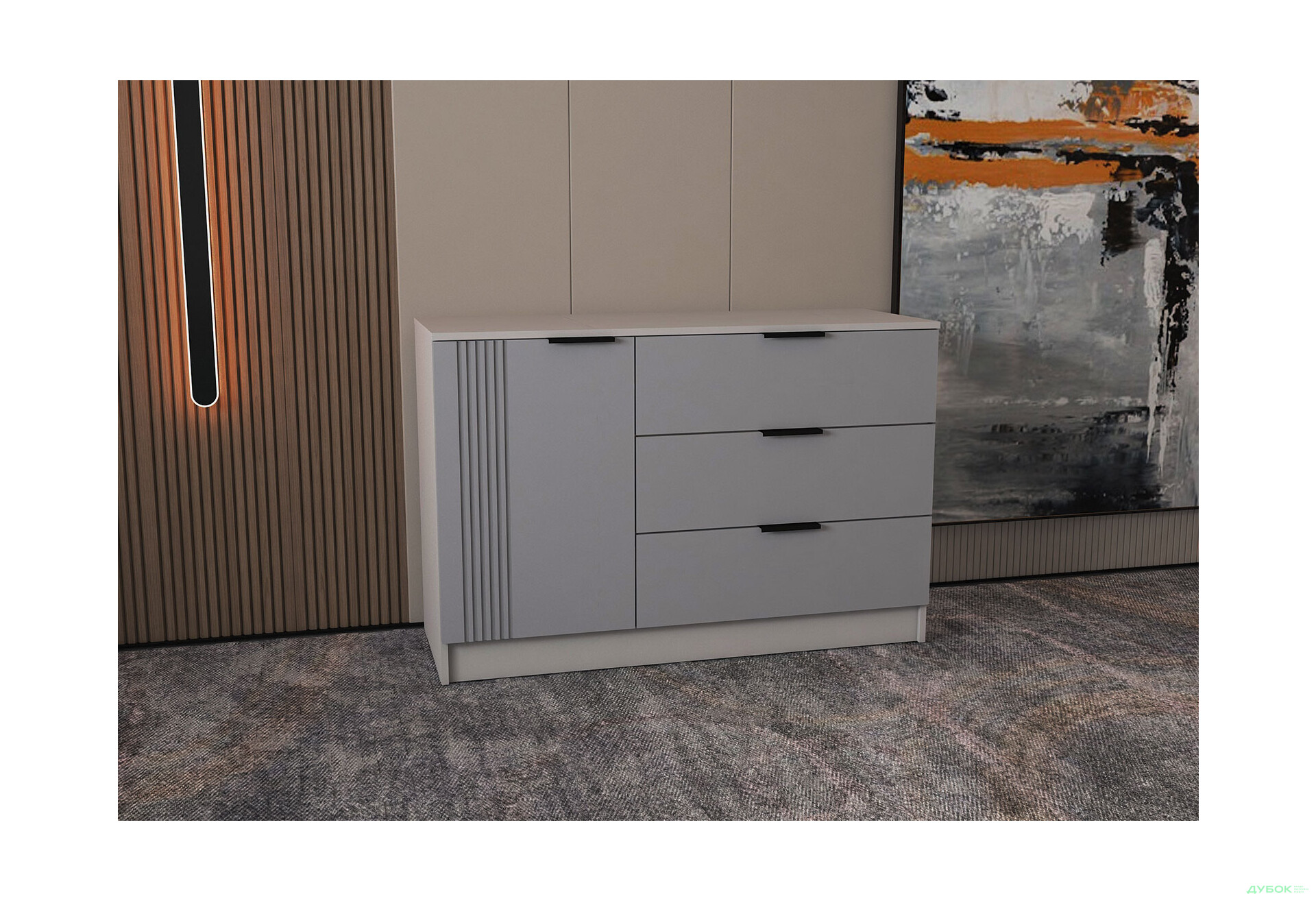 Зображення 2 - Комод Viant АРС з дверкою та 3 шухлядами 120 см, сірий / сірий RAL 7004
