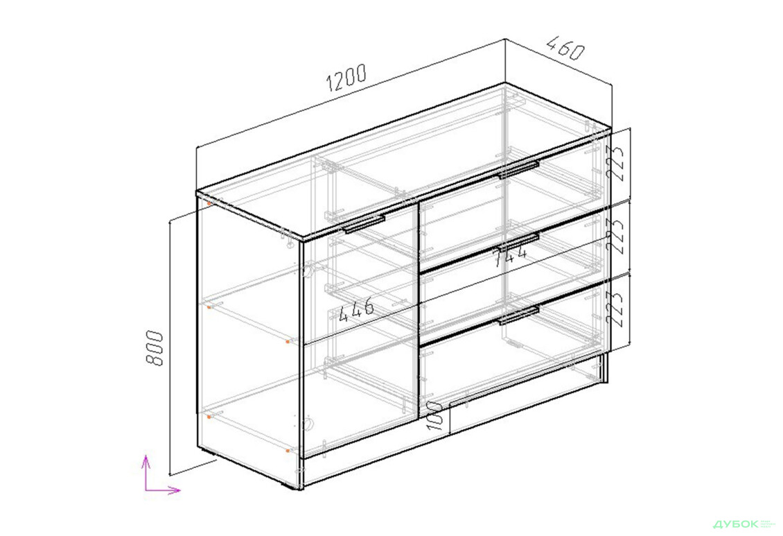 Изображение 6 - Комод Viant АРС с дверцей и 3 ящиками 120 см, тахо / темно-серый RAL 7012