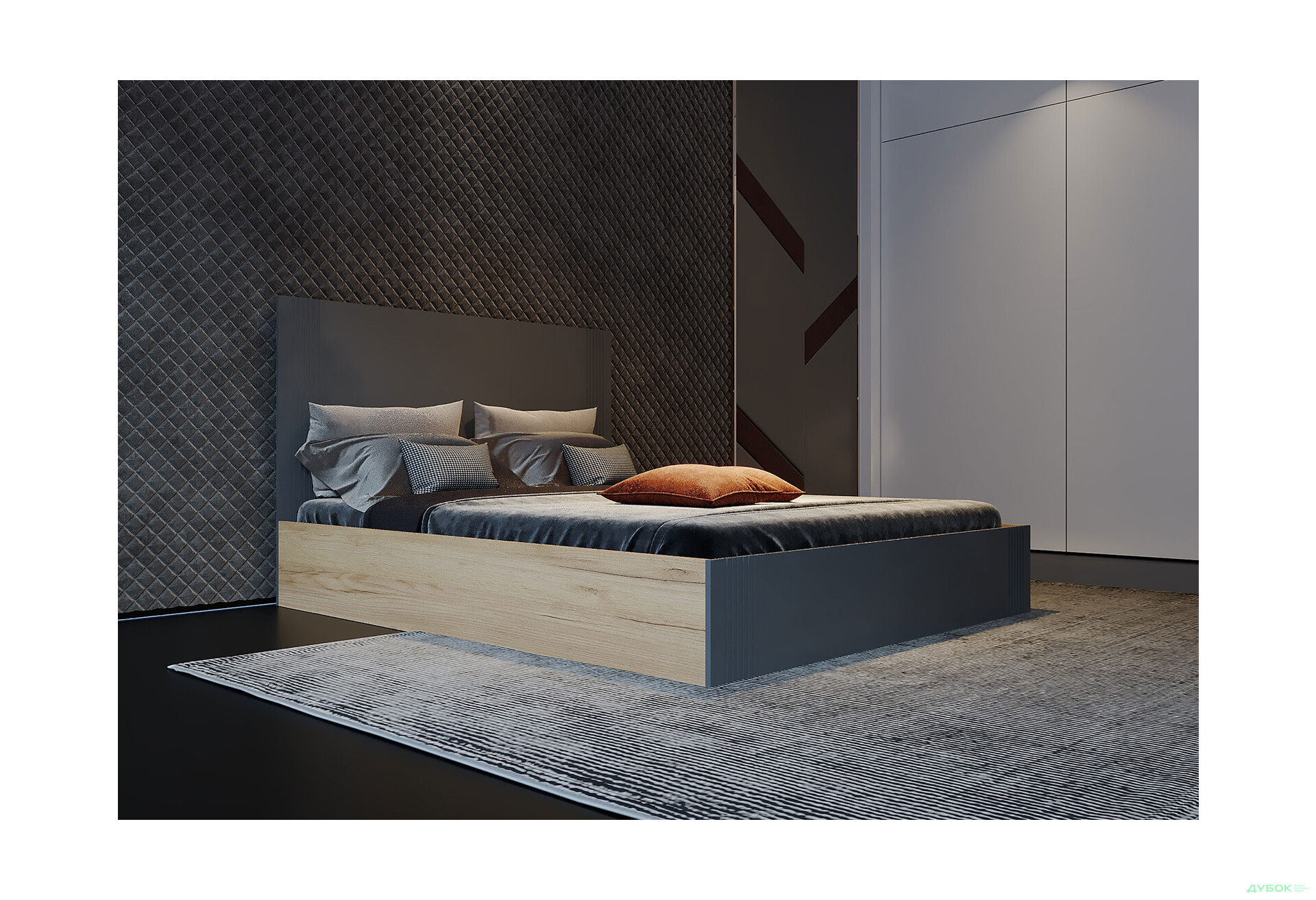 Зображення 2 - Ліжко двоспальне Viant АРС із вкладом ДСП 160х200 см, тахо / темно-сірий RAL 7012