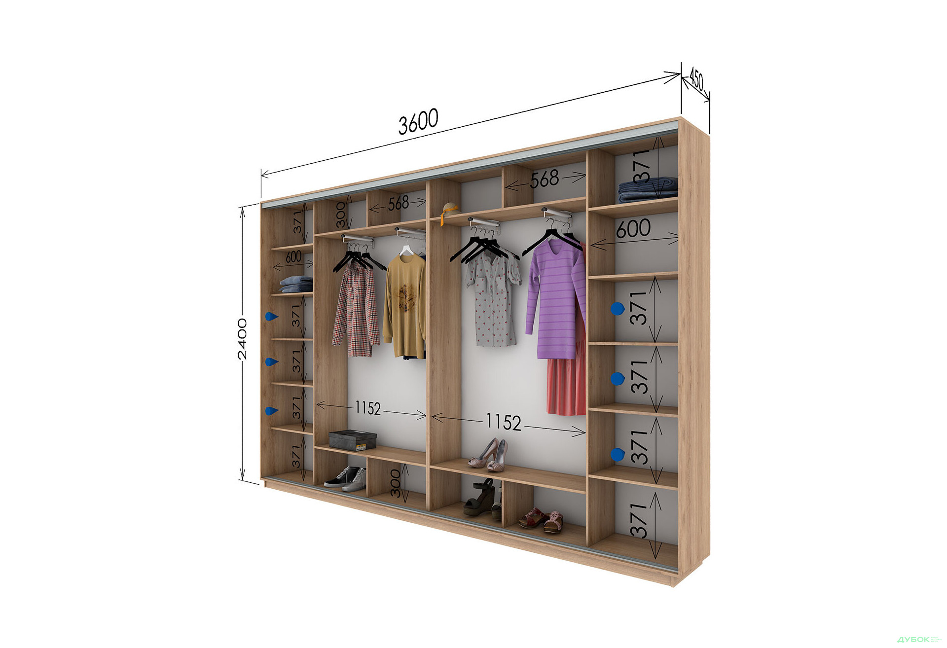 Зображення 2 - Шафа-купе Garant 4-дверна 360 см сатин, профіль Срібло