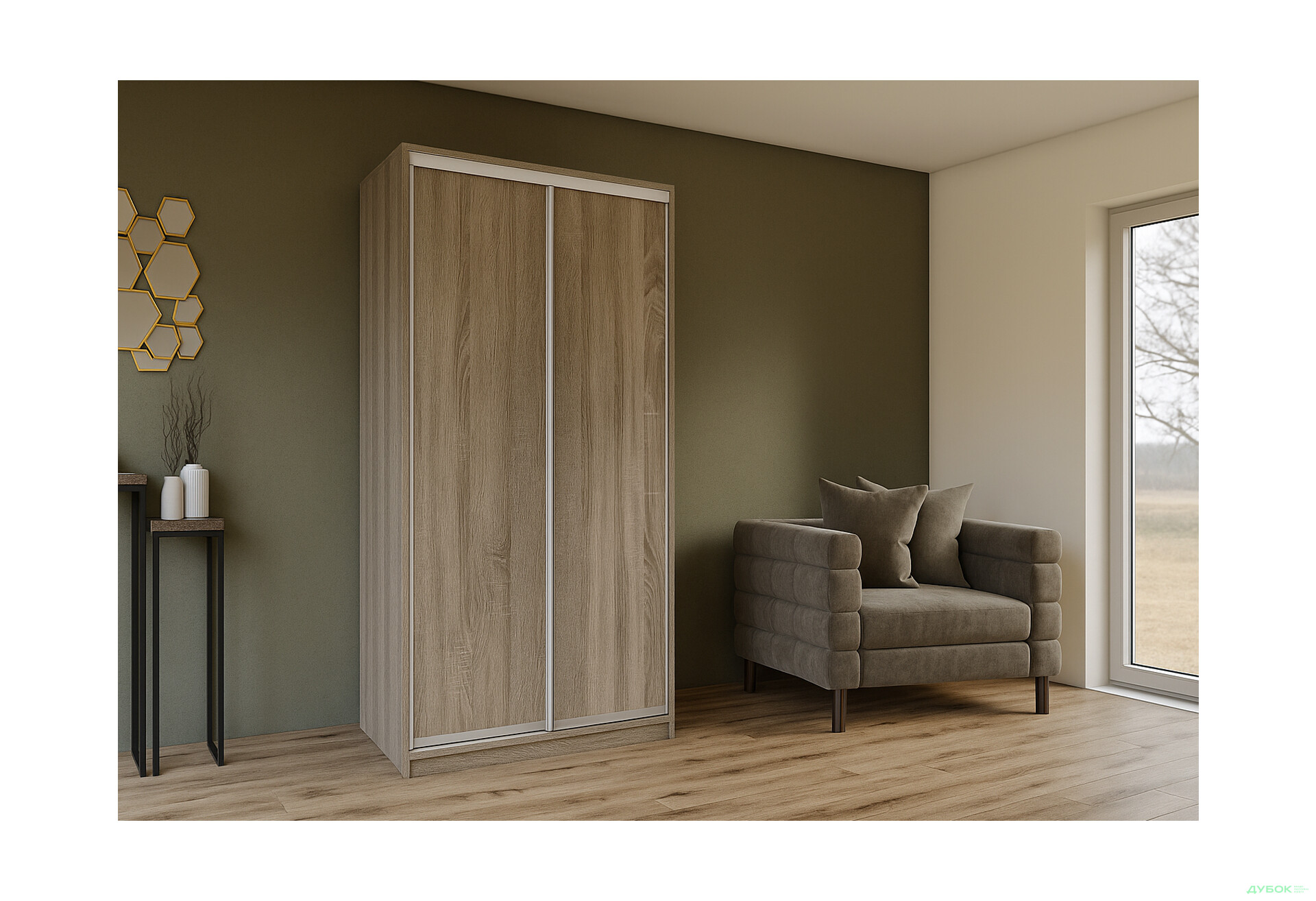 Изображение 1 - Шкаф-купе Garant Практик №17 2-дверный 120 см Дуб сонома трюфель, профиль Серебро