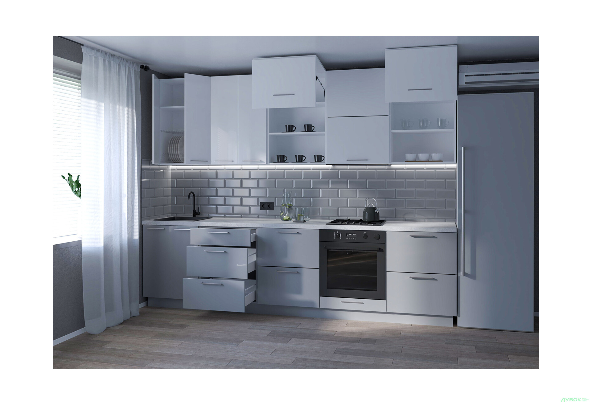 Изображение 2 - Кухня Мери / Mary 3.0 МироМарк Глянец Белый RAL 9003 / Глянец 7036 (Platinum grey), корп. белый