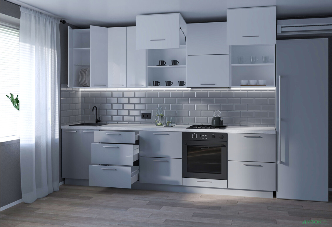Изображение 2 - Кухня Мери / Mary 3.0 МироМарк Глянец Белый RAL 9003 / Глянец 7036 (Platinum grey), корп. белый
